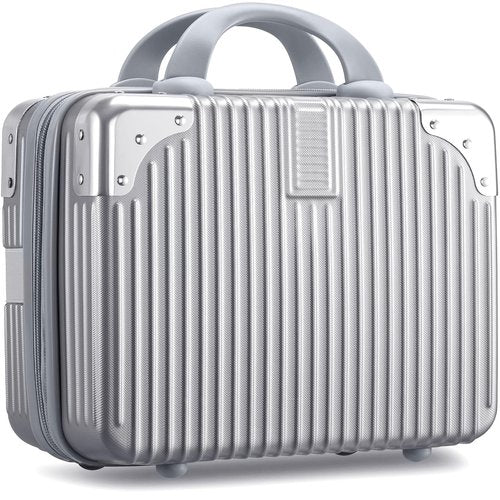 Noverlife 14 Inch Hard Shell Cosmetic Case, Small Hard Case Makeup Travel Case with Elastic Band ABS Carrying Suitcase, Mini Carrying Makeup Suitcase Small Travel Hand Luggage Organizer - Silver