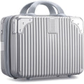 Noverlife 14 Inch Hard Shell Cosmetic Case, Small Hard Case Makeup Travel Case with Elastic Band ABS Carrying Suitcase, Mini Carrying Makeup Suitcase Small Travel Hand Luggage Organizer - Silver