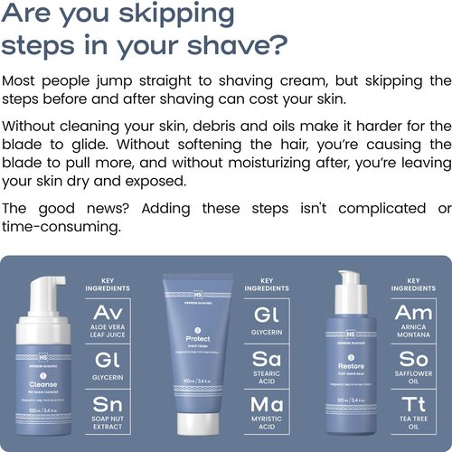 Henson Shaving Skin Care Combo – 3-Step Shaving Kit for Men with Cleanser, Shaving Cream & Post-Shave Balm – Gentle Grooming Kit for Smooth, Irritation-Free Shaves – 3.4 oz Each