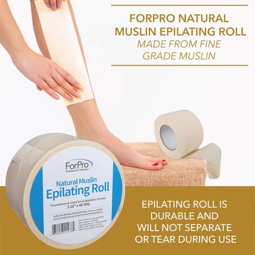 ForPro Professional Collection Natural Muslin Epilating Roll, Tear-Resistant, for Hair Removal, 3.25” W x 40 Yds