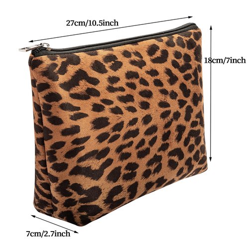 Makeup Bag For Women - Soft and Warm Material Cosmetic Bags Leopard Print Design Ladies Tote Bag,Women's Pencil Case Makeup Organizer with Zipper (Brown)