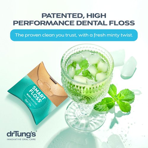 drTung's Smart Floss Mint for Teeth - Natural Expanding Dental Floss, Gentle on Tooth & Gums, Expands & Glides, PTFE & PFAS Free, Certified Organic Mint Essential Oils - Pack of 2