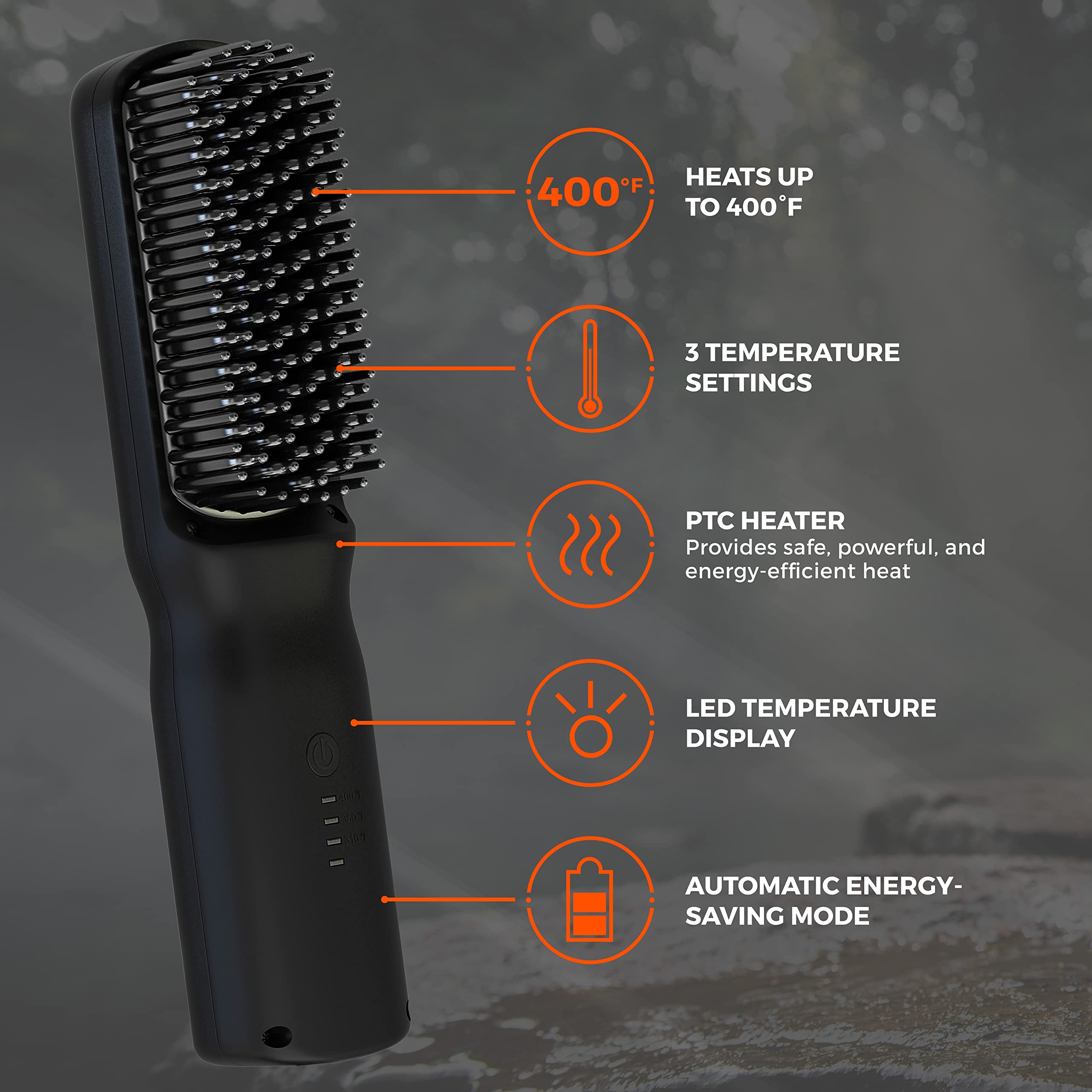 Wild Willies Beard Straightener for Men - 3 Temperature Settings, Tourmaline Ceramic Heated Beard Brush & Hot Comb - Portable, Ionic Technology, Coarse & Curly Hair, 400F - Grooming Tool