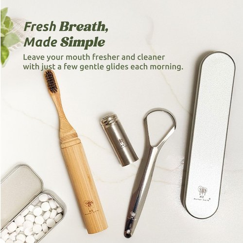 Me Mother Earth 2 pack Stainless Steel Tongue Scraper for Adults with 2 Metal Travel Cases – Durable Metal Cleaner for Oral Care, Fresh Breath, and Eco-Friendly Dental Care