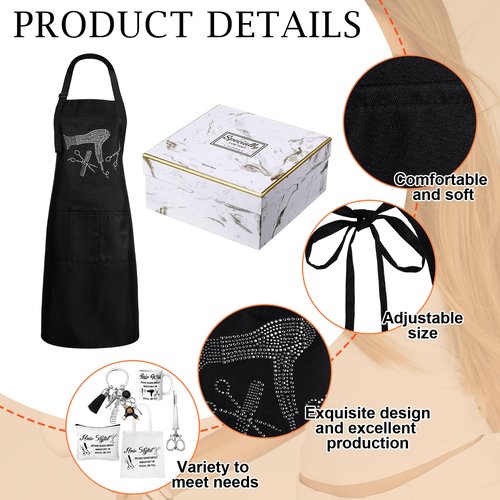 Coume 7 Pcs Hairdresser Gift Set for Women Hairstylist Apron Tote Bag Makeup Bag Mugs Scissors Charm Keychain Scissor Hair Clips and Box for Female Inspirational Appreciation Gifts