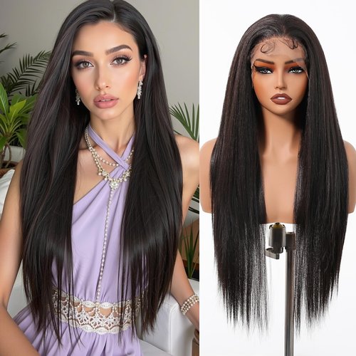 testar Black Lace Wigs 13x6 HD Lace Frontal Straight Wigs with Baby Hair 30 Inch Natural Black Lace Wig Synthetic Wig for Women Daily Use