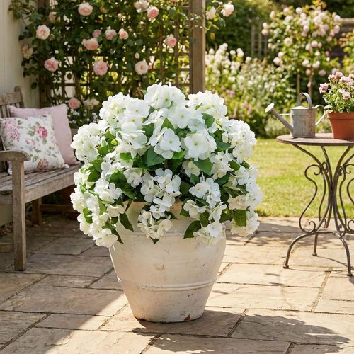 Nearly Natural 14-Inch UV Resistant Artificial Hydrangea Bush - Set of 6 for Indoor/Outdoor Decor