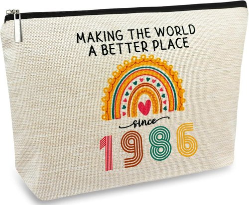 40th Birthday Gifts for Women, Funny 1986 Makeup Bags 40th Birthday Decorations for Her, 40 Year Old Gift Ideas for Mom, Wife, Sister, Friends, Mothers Day Small Cosmetic Travel Bag (Rainbow1986)