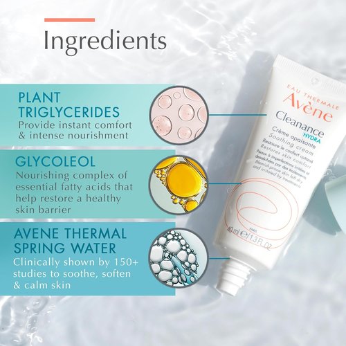 Avène Cleanance HYDRA Soothing Cream - Rich Moisturizer for Drying Acne Treatments | 1.3 Oz