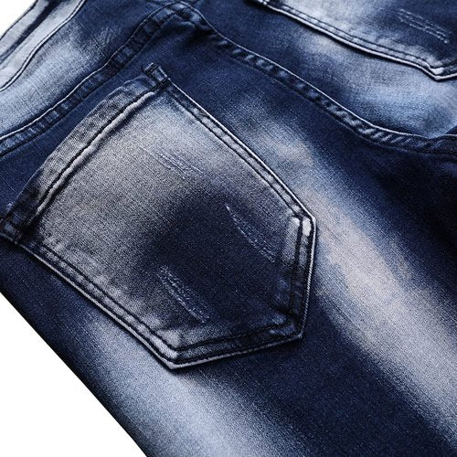 N//C Jeans Men Ripped Denim Pants Straight Slim Fit Regular Distressed Comfort Flex (Blue, W34 X L32)
