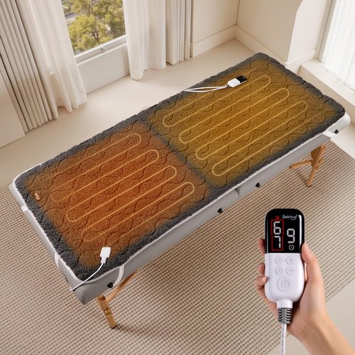 Bearhug Massage Table Warmer - Dual-Zone Heating Pad with 10 Levels & Timer | 30” x 71”, Dark Grey Sherpa Wool, Machine Washable
