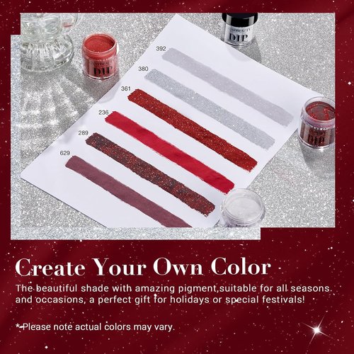 AZUREBEAUTY Dip Powder Set - 6 Burgundy Red Colors for DIY Nail Art | No Lamp Needed, Perfect Gift for Women