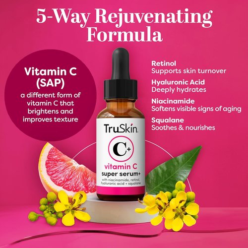 TruSkin Vitamin C Super Serum - Brighten, Firm & Smooth Skin with Retinol, Niacinamide & Hyaluronic Acid | 2 Fl Oz