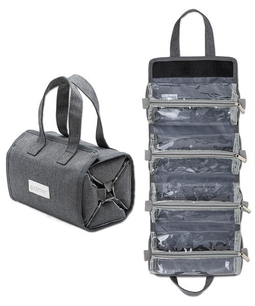 eldimer Small Roll Up Toiletry Bag for Traveling Women - Travel Makeup Bag with 4 Removable Compartments - Hanging Toiletry Bag - Cosmetic Travel Bag - Medicine Bag - TSA Approved Toiletry Bag