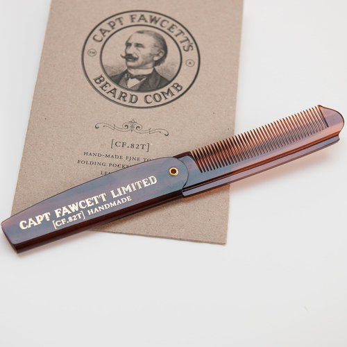 Captain Fawcett Folding Pocket Beard Comb | Hand Crafted | Fine Toothed Hair Comb | 82T | 193mm |
