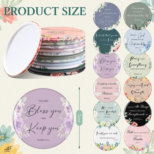 Marsui 36 Pcs Christian Gifts for Women Mother's Day Church, 12 Set Christian Makeup Bags Bible Verse Compact Makeup Mirrors Lipstick Lip Balm Holder Bulk Bible Study Supplies Religious Baptism Gifts