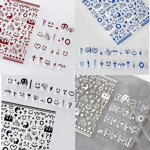 6 Sheets Nail Art Sticker Decals for Men, ins Minimalist Style Klein Blue Flame Nail Art Sticker Decals Impressionist Lines Star for Men Girls Nail Art Decoration (6 Colors)