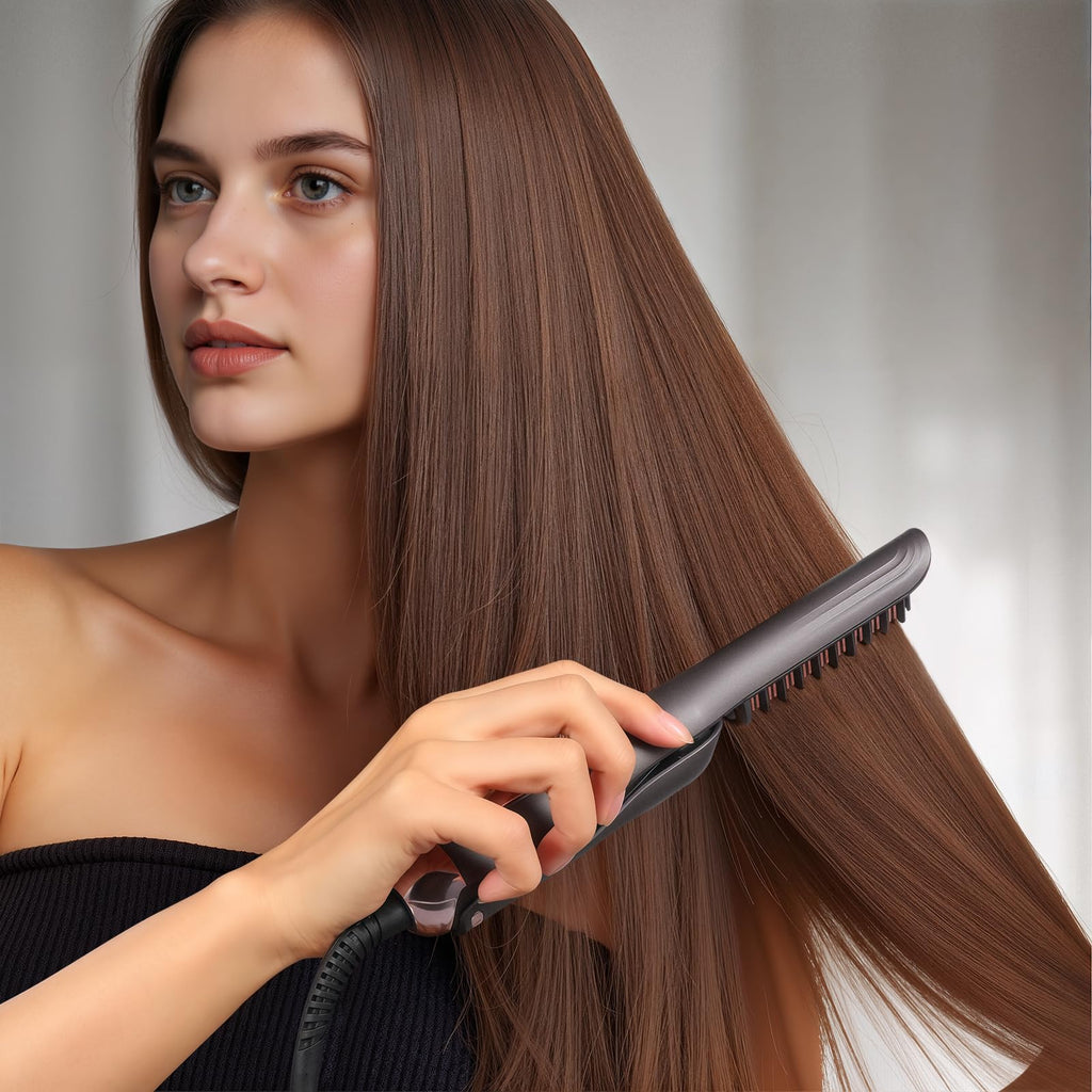Yiiho Hair Straightener Brush, Straightening Brush with Sectioning Pick for Women & Men, 2 in 1 Hair Straightener Comb with 3 Temperature Settings, Hot Comb Flat Iron for Straightening & Curling