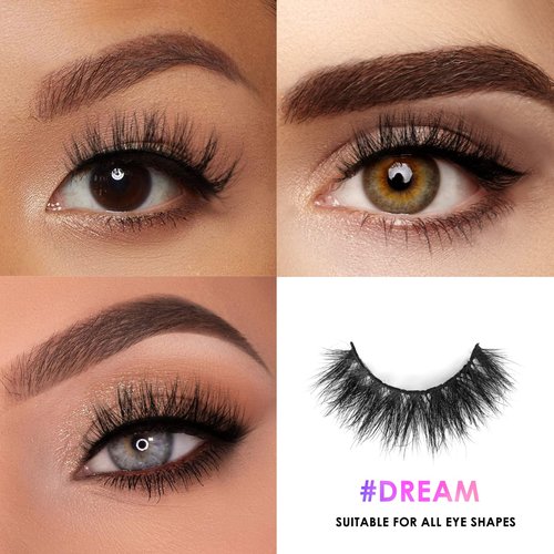 Barbielylashes 18mm Mink Eyelashes, 3D Real Mink Lashes, 3 Pairs Doll Look Eye Lashes, Fluffy Dramatic False Eyelashes, 6D Long Thick Full Volume Round Shape Lashes, Cruelty-Free (Dream)