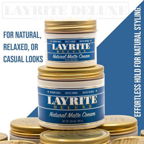 Layrite Deluxe Natural Matte Cream - 4.25 oz & 1.5 oz | Perfect for Effortless Styling