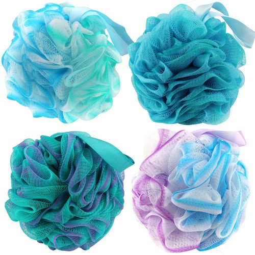 Chuya Bath Loofahs Sponges 80g XL Size,4 Pack Shower Sponge Exfoliating Cleaning Bath Loofa Body Scrubber Balls for Family Washing