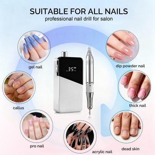 Lumcrissy Electric Nail Drill Professional, Upgraded High-Power Efile with Genuine 4000mAh Battery, Cordless Rechargeable Nail File Tool for Acrylic Gel Nails & Cuticle Removal, Salon/Home Use