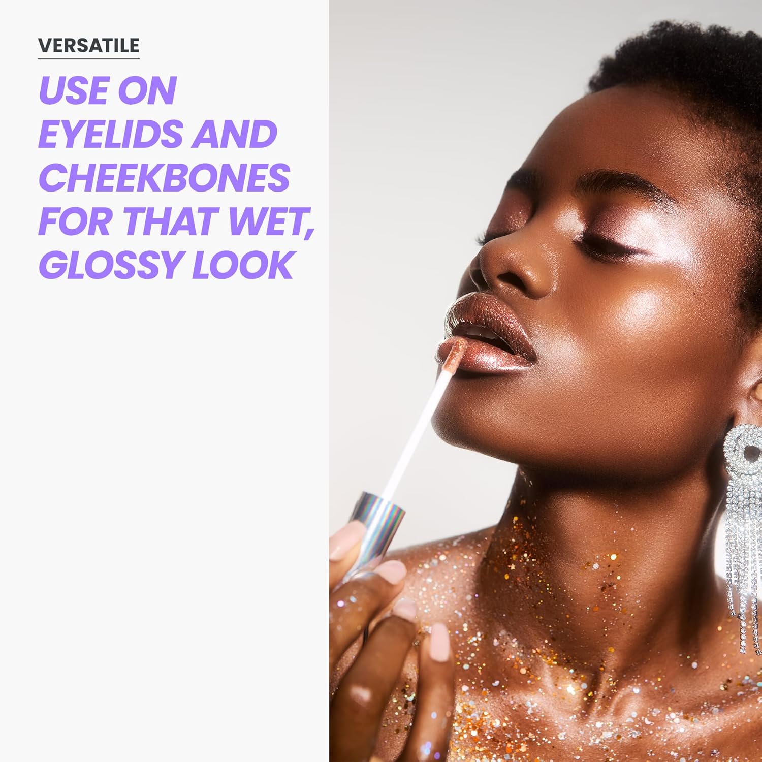 Wonderskin Lip Gloss - Gold Glitter Blading Top Gloss for Hydrating High Shine Finish
