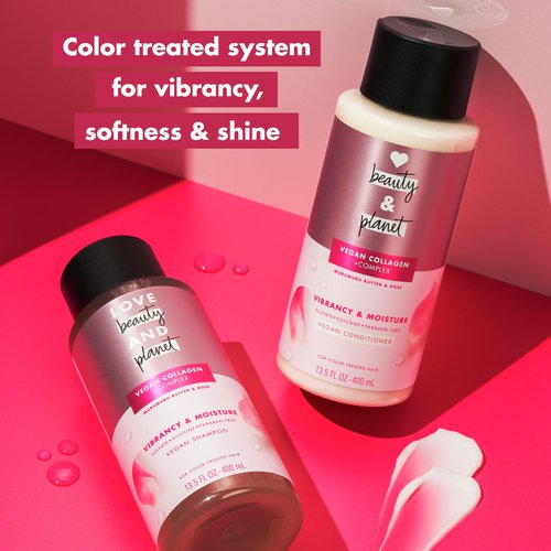 Love Beauty and Planet Vegan Collagen Moisture Shampoo Murumuru Butter & Rose Pack of 4 for Color-Treated Hair Vibrancy, 13.5 oz
