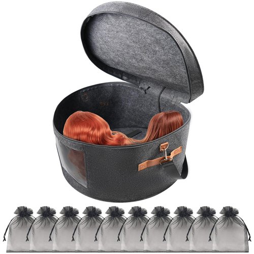 CODOHI Wig Storage Boxes,Wig Travel Cases Foldable for Multiple Wigs for Men and Women,Yarn Organizer, Cosmetic Cabinet Storage Bag (Dark Grey)