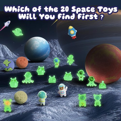 20 Pack Galaxy Bath Bombs for Kids with Space Explorer Toys, Cosmic Adventure Kids Bath Bombs with Astronauts, Rockets, Planets & Glow-in-The-Dark Aliens Inside,End-of-School Year Gifts