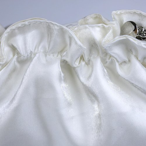 Lauusiusi Creamy White Satin Bride Cosmetic Bag Something Blue Embroidered Silk Makeup Bag Bling Pearl Bride To Be Purse for Bridal Shower Bachelorette Party Women Wedding Engagement Gift