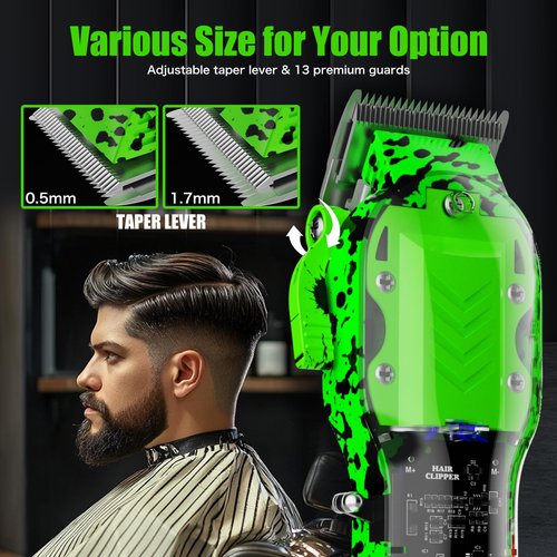 Tuanchuanrp Professional Hair Clippers for Men, Cordless Barber kit for Hair Cutting & Grooming, Hair Clippers Set for Barber Haircut with LED Display 8 Fade Taper Combs(Green)
