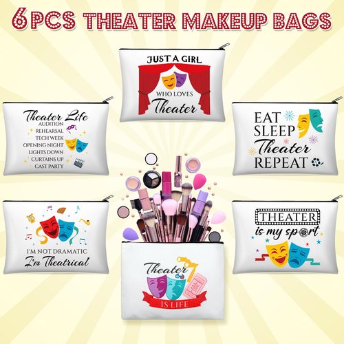 Reginary 6 Pcs Theatre Makeup Bags Musical Theater Gifts for Women Theatre Zipper Cosmetic Bag Broadway Gifts for Drama Theater Actors and Lovers