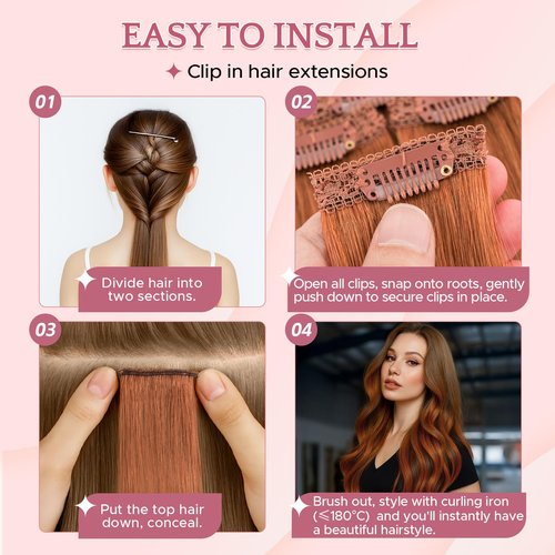 SEGOHAIR Clip in Hair Extensions Real Human Hair for Women, 10 Inch 31g 6pcs, Pink, Straight - Highlight, Add Volume and Length for Daily Wear, Parties, Weddings