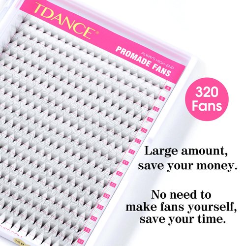 TDANCE Premade Eyelash Extensions 320 Fans - Heat Bonded Middle Stem Volume Lash Fans (320-10D-0.03-C-8-15mm)