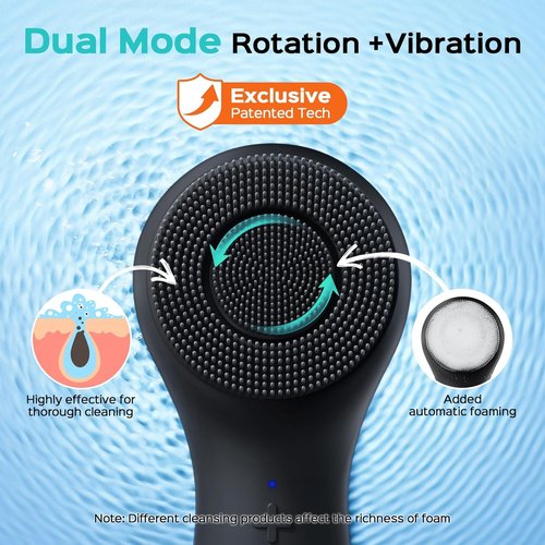 COSLUS FBS03 Facial Cleansing Brush - 2-in-1 Spin & Vibration Silicone Exfoliator | Waterproof Electric Face Scrubber for All Skin Types