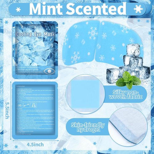 Newcotte Cooling Eye Masks - 36 Pack Mint Scented Hydrogel Patches for Puffy Eyes | Travel Size Relaxation Gift