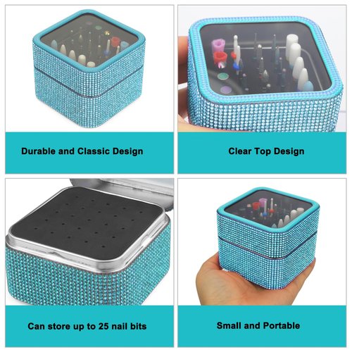 Ankey Nail Drill Bits Holder Case- 25 Holes Dustproof Rhinestone Nail Bits Box Efile Displayer Organizer Container for Manicure Tools