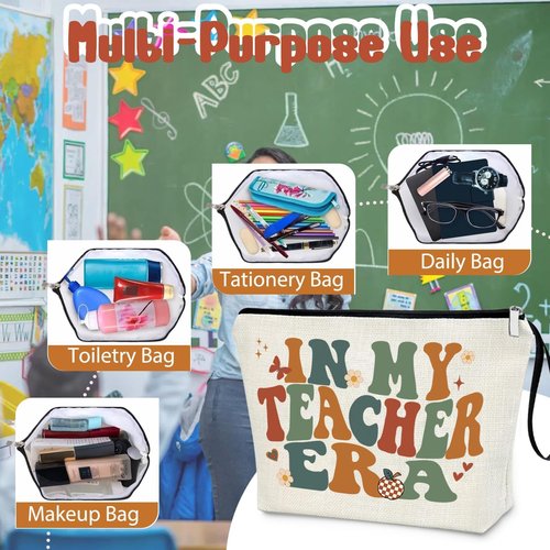 Creakraft Teacher's Day Teacher Appreciation Gifts Makeup Bag IN MY TEACHER ERA Thank You Teacher Present Inspiration Travel Cosmetic Zipper Bag Birthday Gifts Thanksgiving Gifts New-teacher Gift