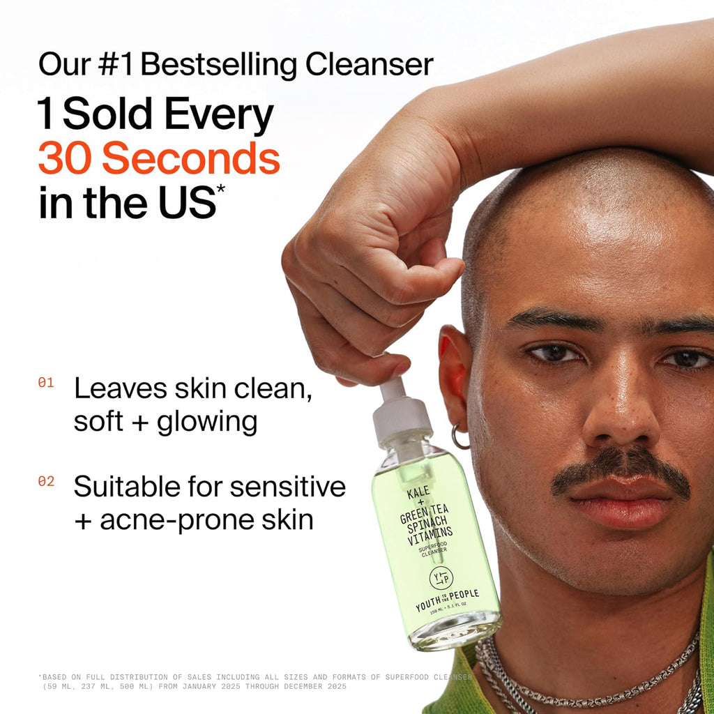 Youth To The People Superfood Facial Cleanser - Kale & Green Tea Daily Face Wash for Glowing Skin, pH Balanced, Sulfate-Free