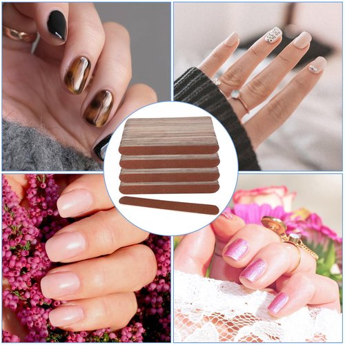 100 Pcs Wooden Nail Files, 7 Inches Emery Board Nail File for Nature Nails, Manicure Tool Set Disposable Nail File for Home Salon Brown