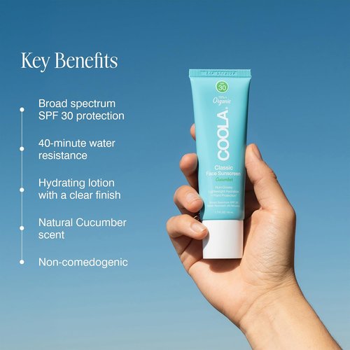 COOLA Organic Face Sunscreen SPF 30 - Vegan & Gluten-Free Daily Sunblock Lotion | Cucumber, 1.7 Fl Oz