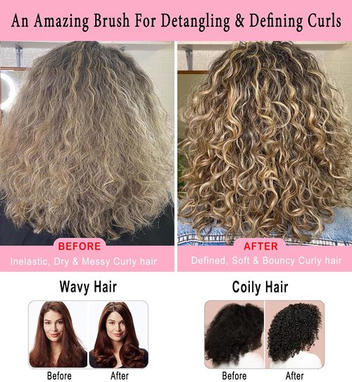 KTKUDY 9 Row Defining Brush - Detangling Blow-Drying Tool for Thick, Wavy & Coily Hair | Black & Pink