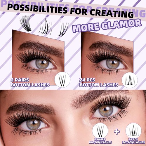 B&Qaugen B&Q Eyelash Extension Kit with Bottom Lash Extension 10-18mm 40D D Curl Lash Clusters Kit with Bottom Lashes DIY Lash Extension Kit Bond and Seal Lash Applicator (Kit-40D-D-MIX10-18)