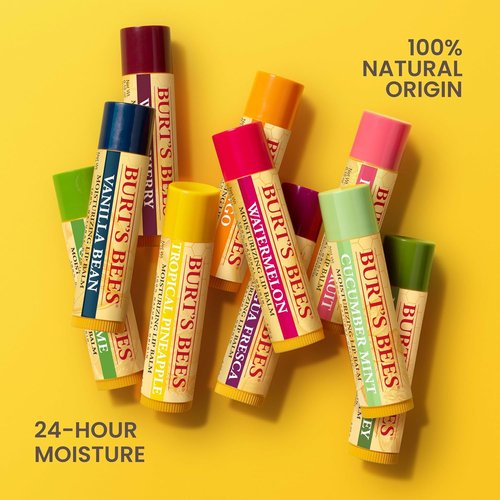 Burt's Bees Natural Moisturizing Lip Balm Multipack - Original Beeswax, Cucumber Mint, Coconut & Pear, Vanilla Bean - 4 Tubes