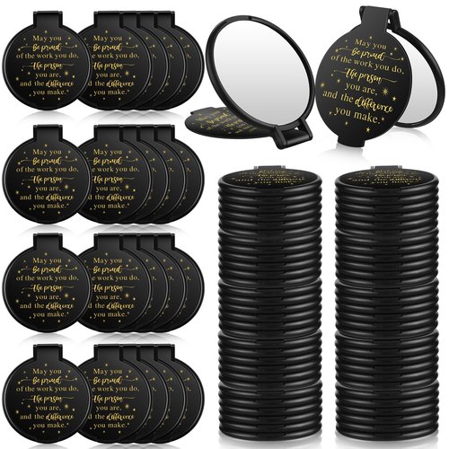 Huwena 100 Pcs Inspirational Compact Mirror Bulk Mini Gifts Women Round Purse Pocket Mirror, Employee Appreciation Gifts for Colleague, Wedding Graduation Party Favors for Guests(Black,Proud)