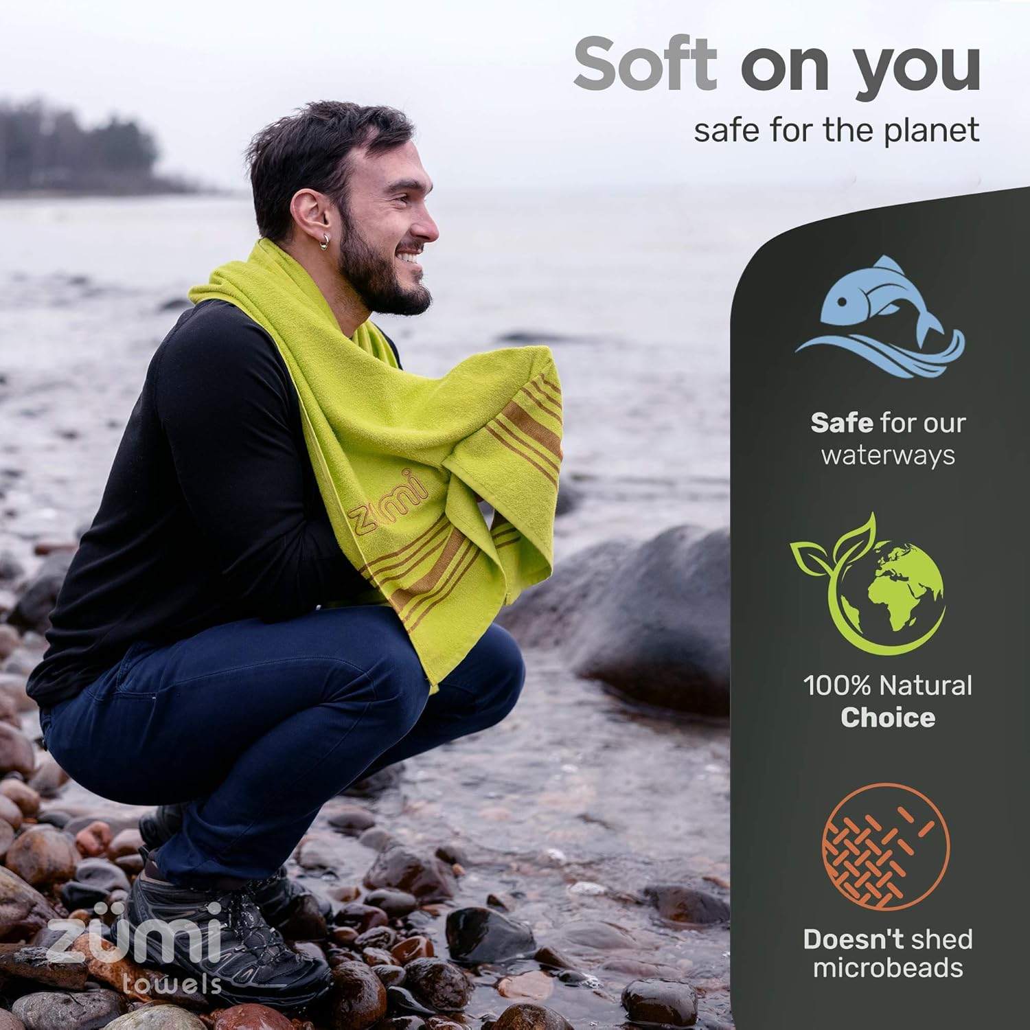 Zumi 100% Cotton Quick Dry Travel Towel - Soft, Compact, Highly Absorbent for Beach, Gym, Pool | Gray