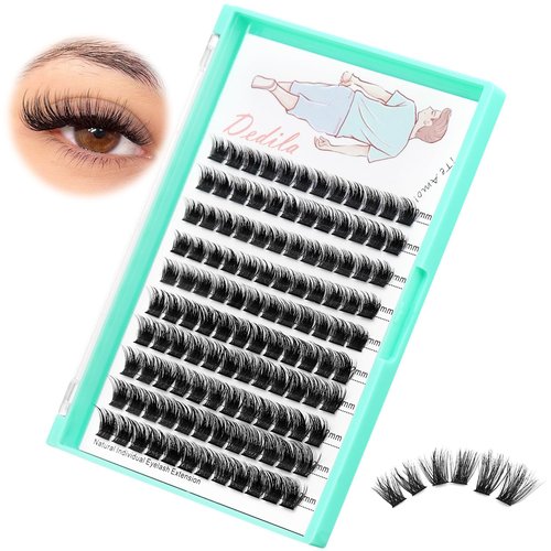 Dedila Large Tray-Grafted Wide Stem Individual False Eyelashes Thick Base 120 Clusters D Curl Natural Long Volume Eye Lashes Extensions Dramatic Look 8-20mm Available (Mixed 10-12mm)