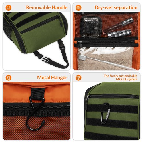 GRIO Tactical Toiletry Travel Bag Men Women,Travel Toiletry Organizer,Hanging Kit Hygiene Bag,Bathroom Essentials Men's Toiletry Bag for Short Trips and camping(Green)