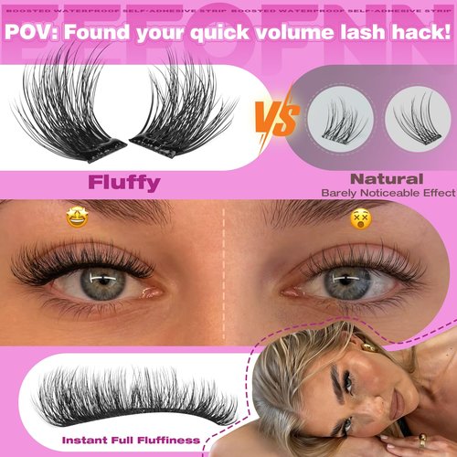 Self Adhesive Eyelashes Fluffy Self Adhesive Lash Clusters Pre Glue Eyelash Clusters Wispy Cluster Eyelash Extensions 10-16mm No Glue Needed Individual Lashes DIY Lash Extension Kit with Tweezers